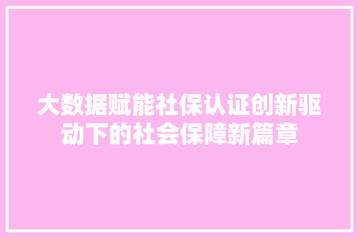 大数据赋能社保认证创新驱动下的社会保障新篇章  第1张