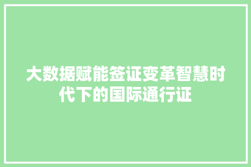 大数据赋能签证变革智慧时代下的国际通行证  第1张