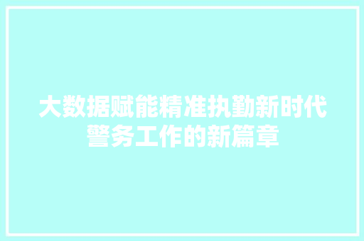 大数据赋能精准执勤新时代警务工作的新篇章