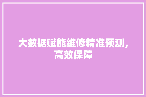大数据赋能维修精准预测，高效保障
