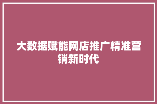 大数据赋能网店推广精准营销新时代