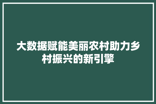 大数据赋能美丽农村助力乡村振兴的新引擎  第1张