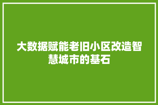 大数据赋能老旧小区改造智慧城市的基石  第1张
