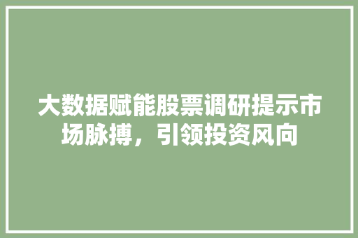 大数据赋能股票调研提示市场脉搏，引领投资风向  第1张