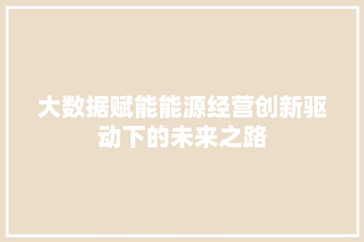 大数据赋能能源经营创新驱动下的未来之路  第1张