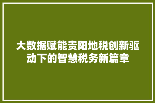 大数据赋能贵阳地税创新驱动下的智慧税务新篇章  第1张
