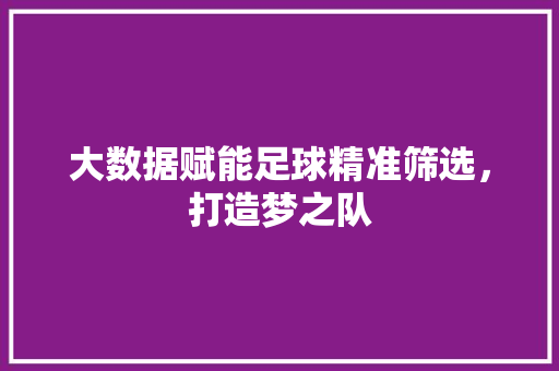 大数据赋能足球精准筛选，打造梦之队