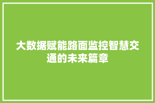 大数据赋能路面监控智慧交通的未来篇章  第1张