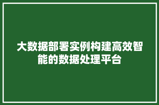大数据部署实例构建高效智能的数据处理平台