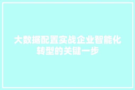 大数据配置实战企业智能化转型的关键一步  第1张