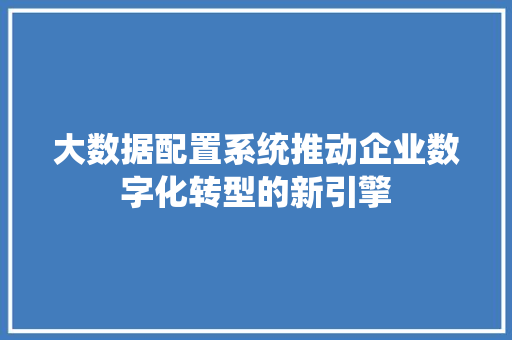 大数据配置系统推动企业数字化转型的新引擎