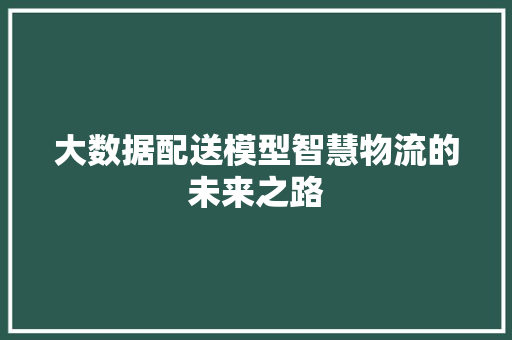 大数据配送模型智慧物流的未来之路