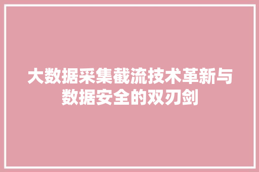 大数据采集截流技术革新与数据安全的双刃剑