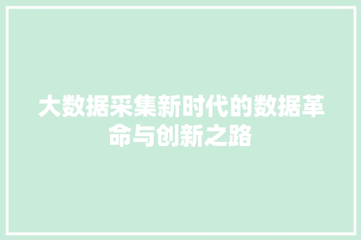 大数据采集新时代的数据革命与创新之路  第1张