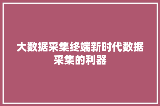 大数据采集终端新时代数据采集的利器