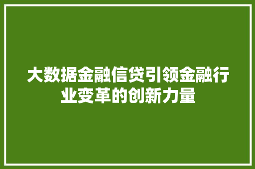 大数据金融信贷引领金融行业变革的创新力量