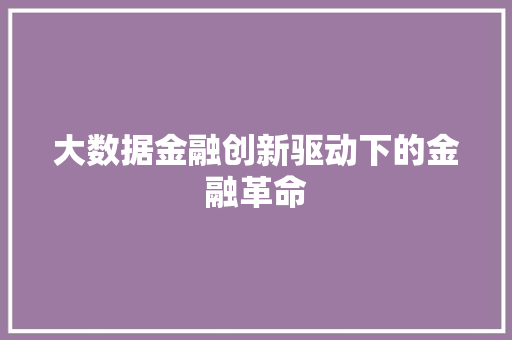 大数据金融创新驱动下的金融革命  第1张