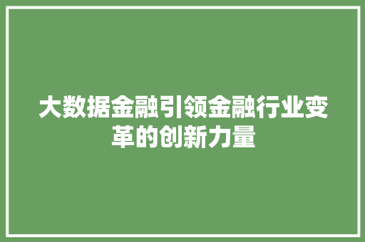 大数据金融引领金融行业变革的创新力量