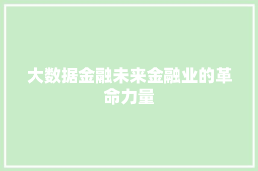 大数据金融未来金融业的革命力量