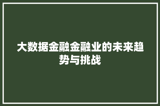 大数据金融金融业的未来趋势与挑战  第1张
