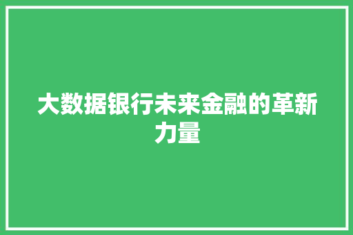 大数据银行未来金融的革新力量