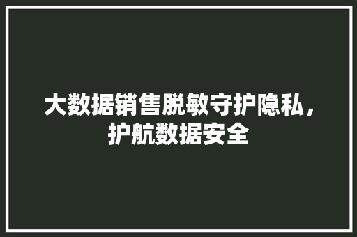 大数据销售脱敏守护隐私，护航数据安全