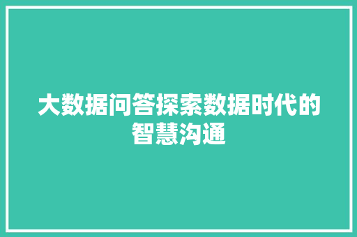 大数据问答探索数据时代的智慧沟通