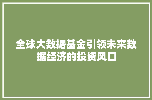 全球大数据基金引领未来数据经济的投资风口  第1张