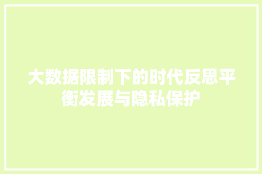 大数据限制下的时代反思平衡发展与隐私保护  第1张