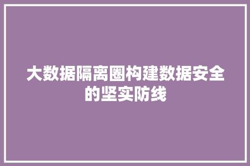 大数据隔离圈构建数据安全的坚实防线