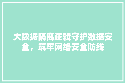 大数据隔离逻辑守护数据安全，筑牢网络安全防线