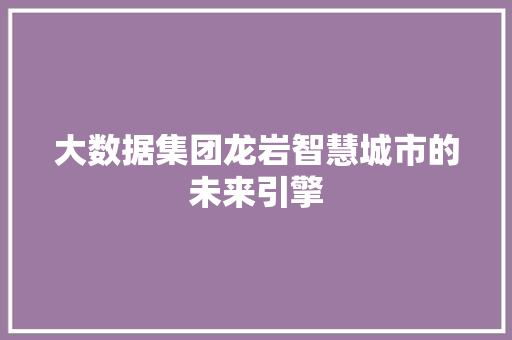 大数据集团龙岩智慧城市的未来引擎  第1张