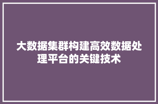 大数据集群构建高效数据处理平台的关键技术  第1张