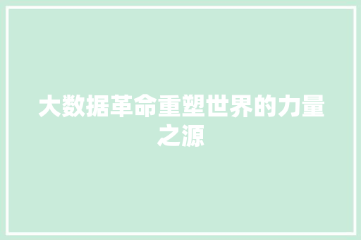 大数据革命重塑世界的力量之源