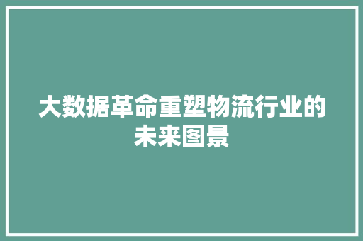 大数据革命重塑物流行业的未来图景