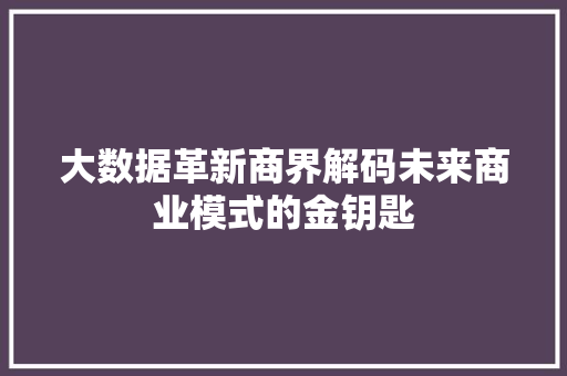 大数据革新商界解码未来商业模式的金钥匙