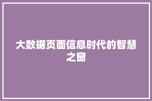 大数据页面信息时代的智慧之窗