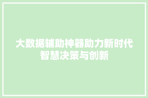 大数据辅助神器助力新时代智慧决策与创新