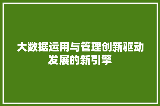 大数据运用与管理创新驱动发展的新引擎  第1张