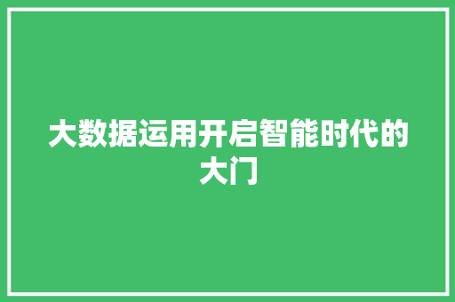 大数据运用开启智能时代的大门