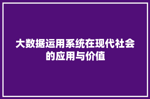 大数据运用系统在现代社会的应用与价值