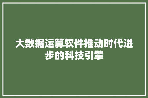 大数据运算软件推动时代进步的科技引擎