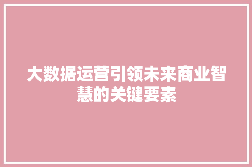 大数据运营引领未来商业智慧的关键要素