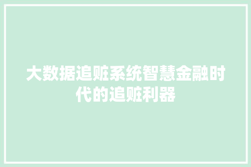 大数据追赃系统智慧金融时代的追赃利器  第1张