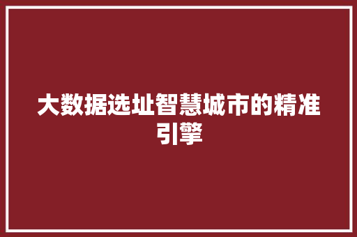 大数据选址智慧城市的精准引擎  第1张