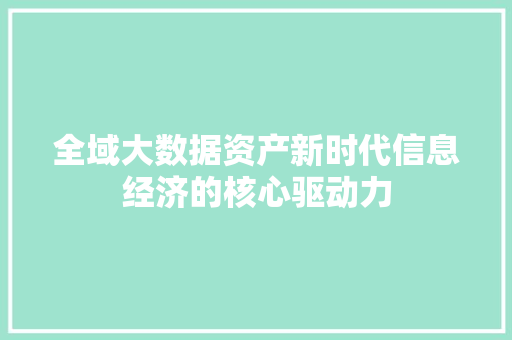 全域大数据资产新时代信息经济的核心驱动力  第1张