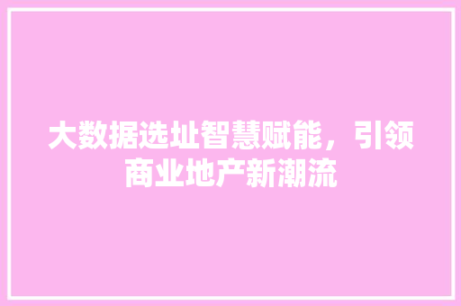 大数据选址智慧赋能，引领商业地产新潮流  第1张