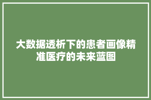 大数据透析下的患者画像精准医疗的未来蓝图