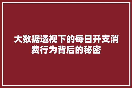 大数据透视下的每日开支消费行为背后的秘密  第1张