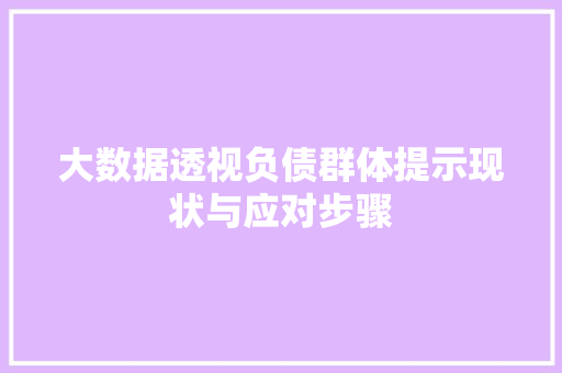 大数据透视负债群体提示现状与应对步骤